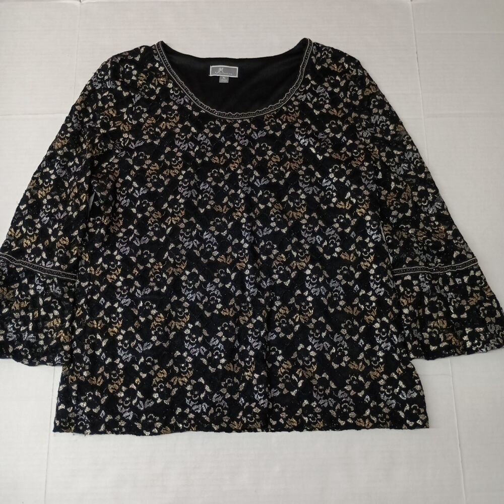 JM Collection Woman's Rosette Top Size XL Sequin Lined Lace